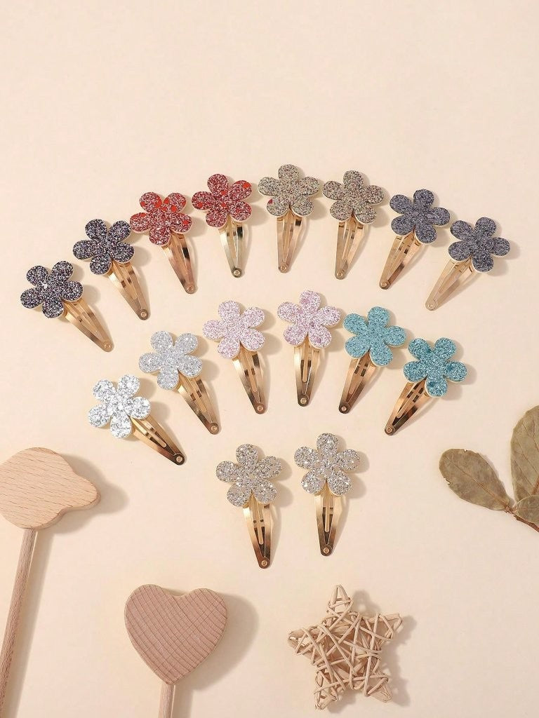 2 Piece Glitter Flower Hair Clips
