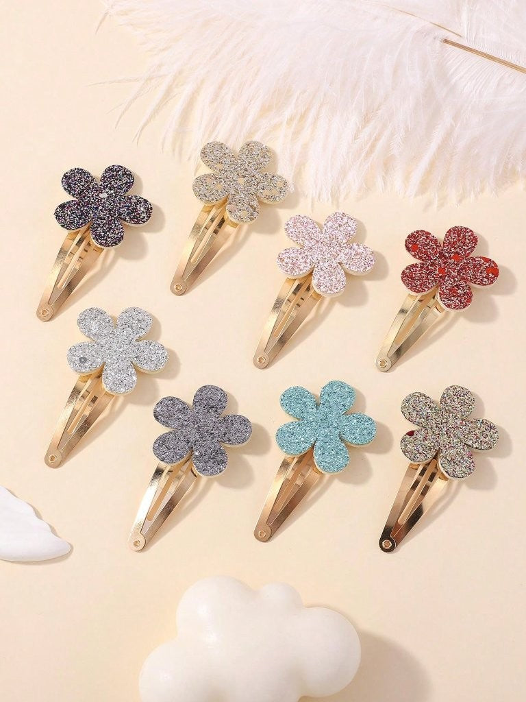 2 Piece Glitter Flower Hair Clips
