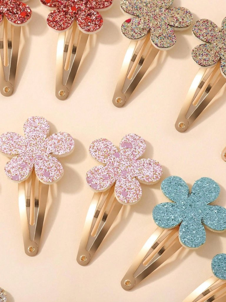 2 Piece Glitter Flower Hair Clips