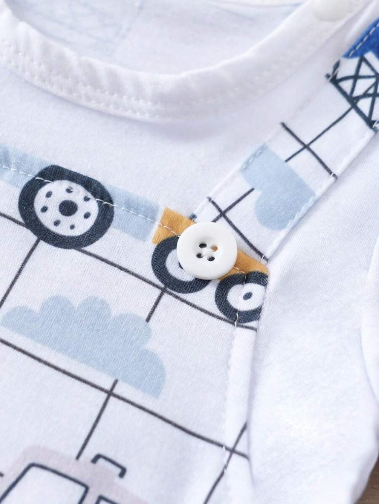 Baby Construction Vehicle Print Romper