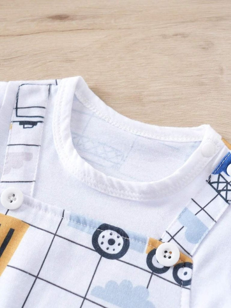 Baby Construction Vehicle Print Romper