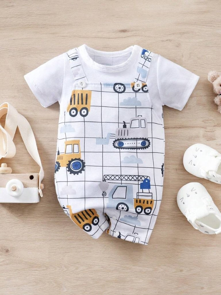 Baby Construction Vehicle Print Romper