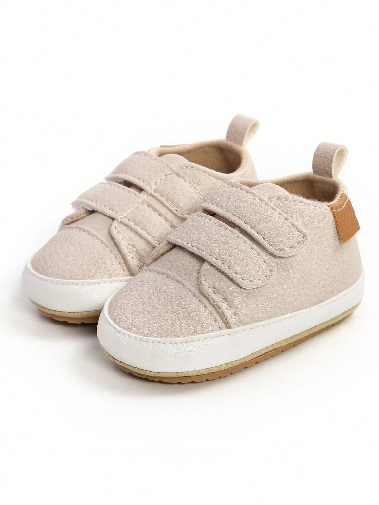 Baby Double Strap Leather Sneakers Apricot