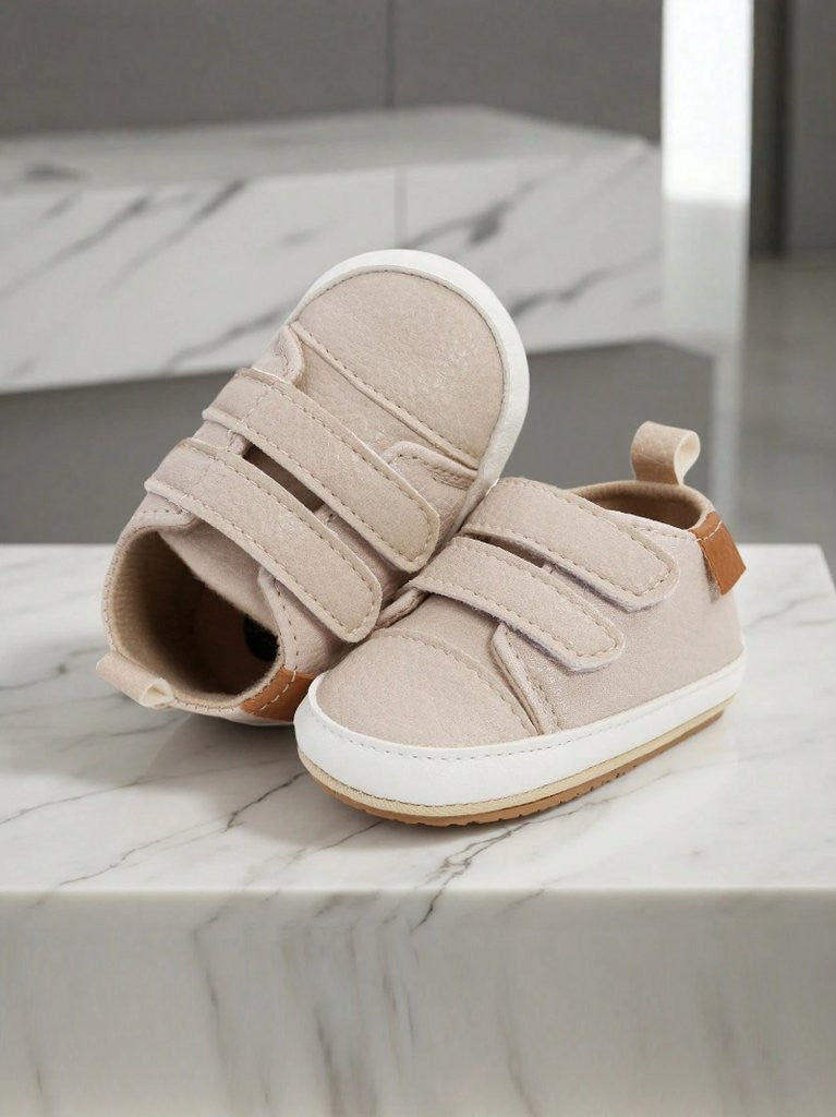 Baby Double Strap Leather Sneakers Apricot