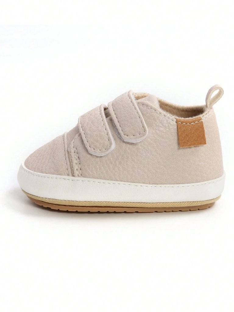 Baby Double Strap Leather Sneakers Apricot