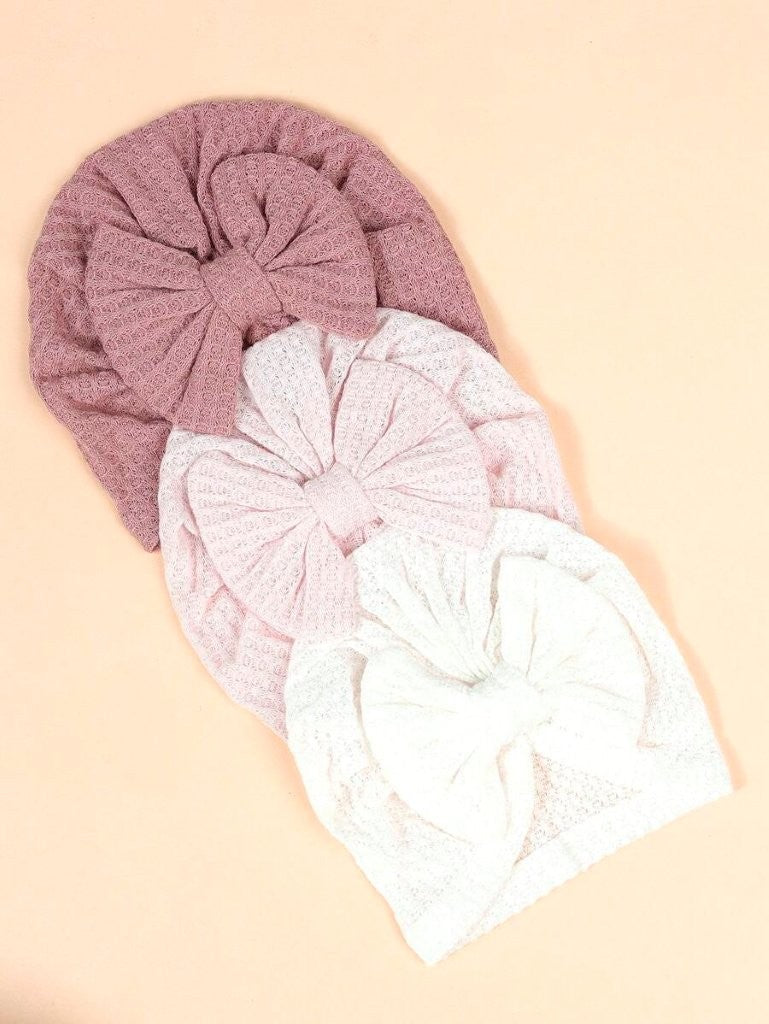 Baby 3 Piece Bow Turban White 0-6 Months