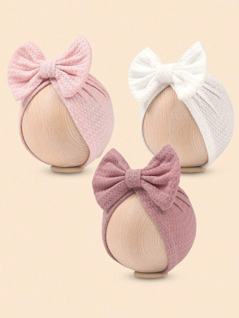 Baby 3 Piece Bow Turban White 0-6 Months
