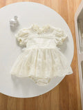 Baby Elegant Lace Patterned Bodysuit Dress Apricot