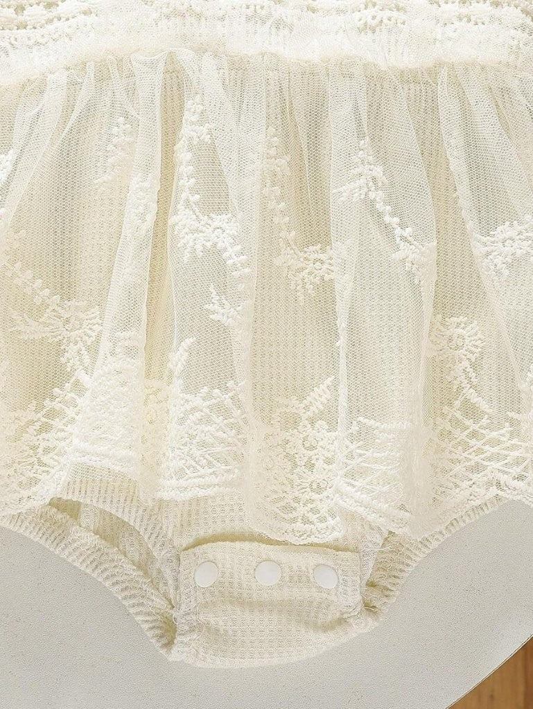Baby Elegant Lace Patterned Bodysuit Dress Apricot