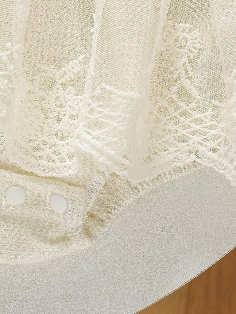 Baby Elegant Lace Patterned Bodysuit Dress Apricot