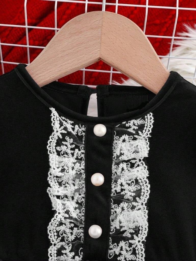 Baby Black Frilled Lace Velvet Dress