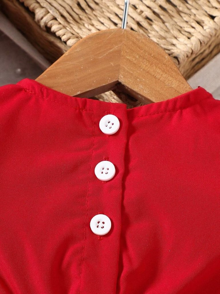 Baby Lace Pattern Ruffle Sleeve Dress Red