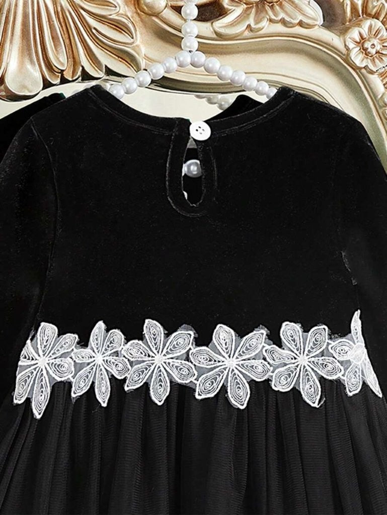 Baby Black Flower Print Mesh Dress
