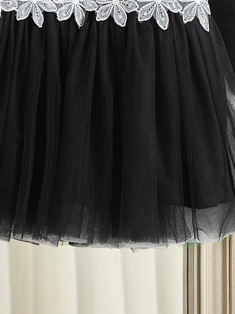 Baby Black Flower Print Mesh Dress