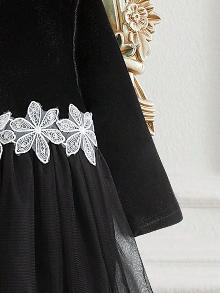 Baby Black Flower Print Mesh Dress