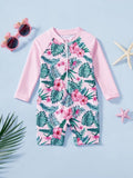 Baby Pink Tropical Print Swimming Costume