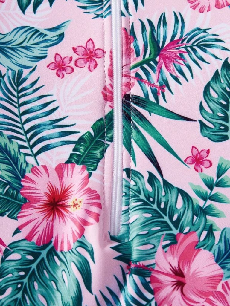 Baby Pink Tropical Print Swimming Costume