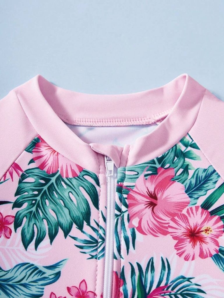 Baby Pink Tropical Print Swimming Costume