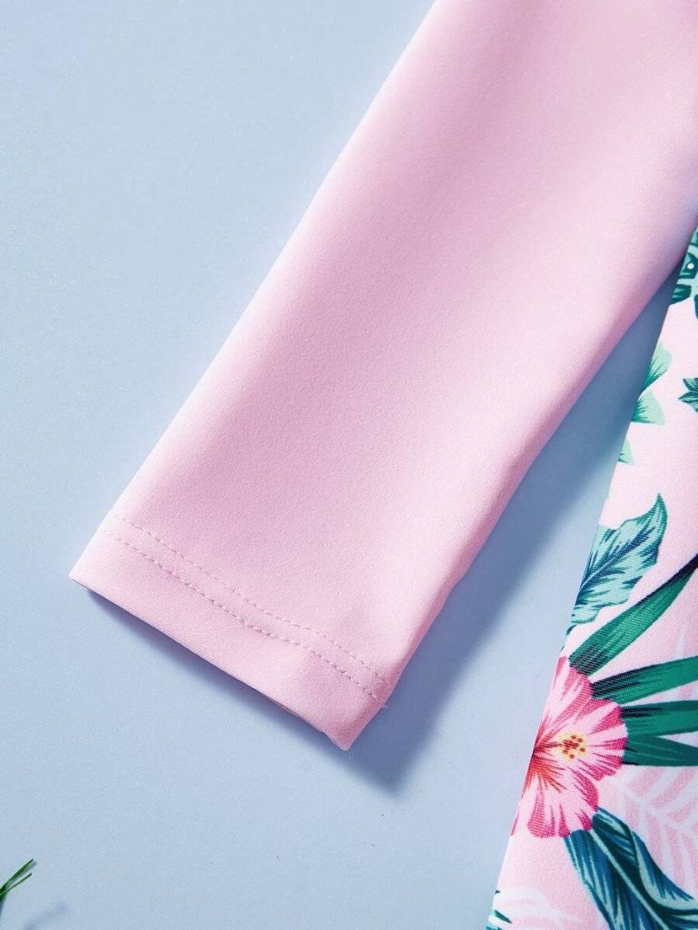 Baby Pink Tropical Print Swimming Costume