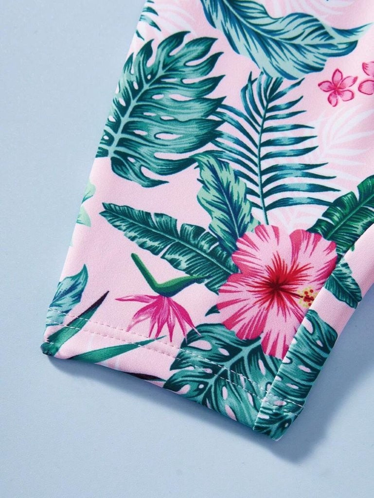 Baby Pink Tropical Print Swimming Costume