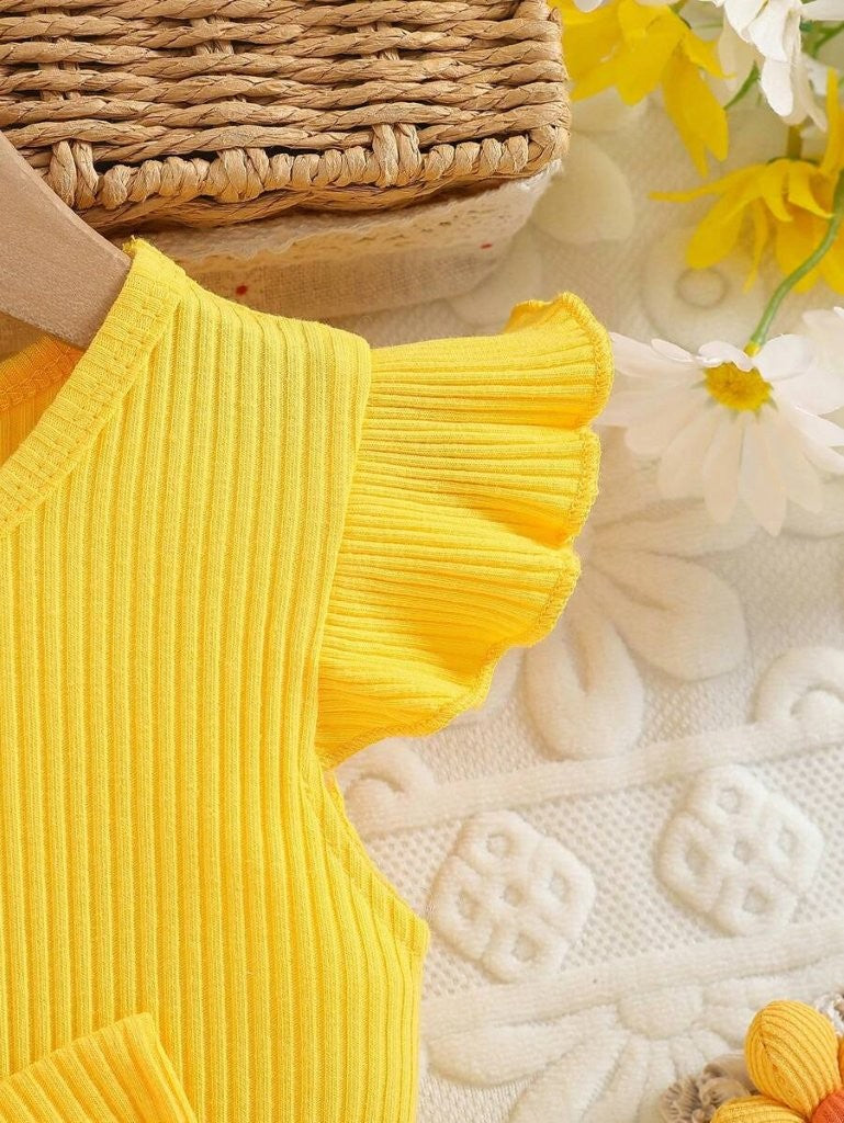 Baby Yellow Daisy Printed Bow Dress
