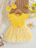 Baby Yellow Daisy Printed Bow Dress
