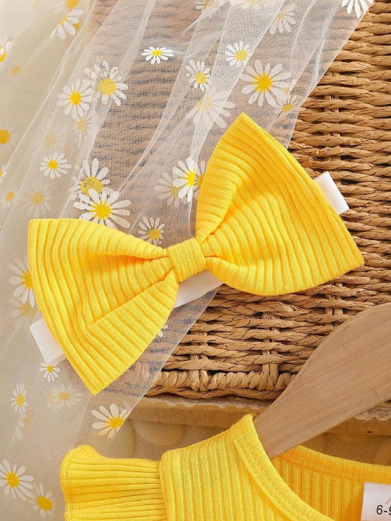 Baby Yellow Daisy Printed Bow Dress
