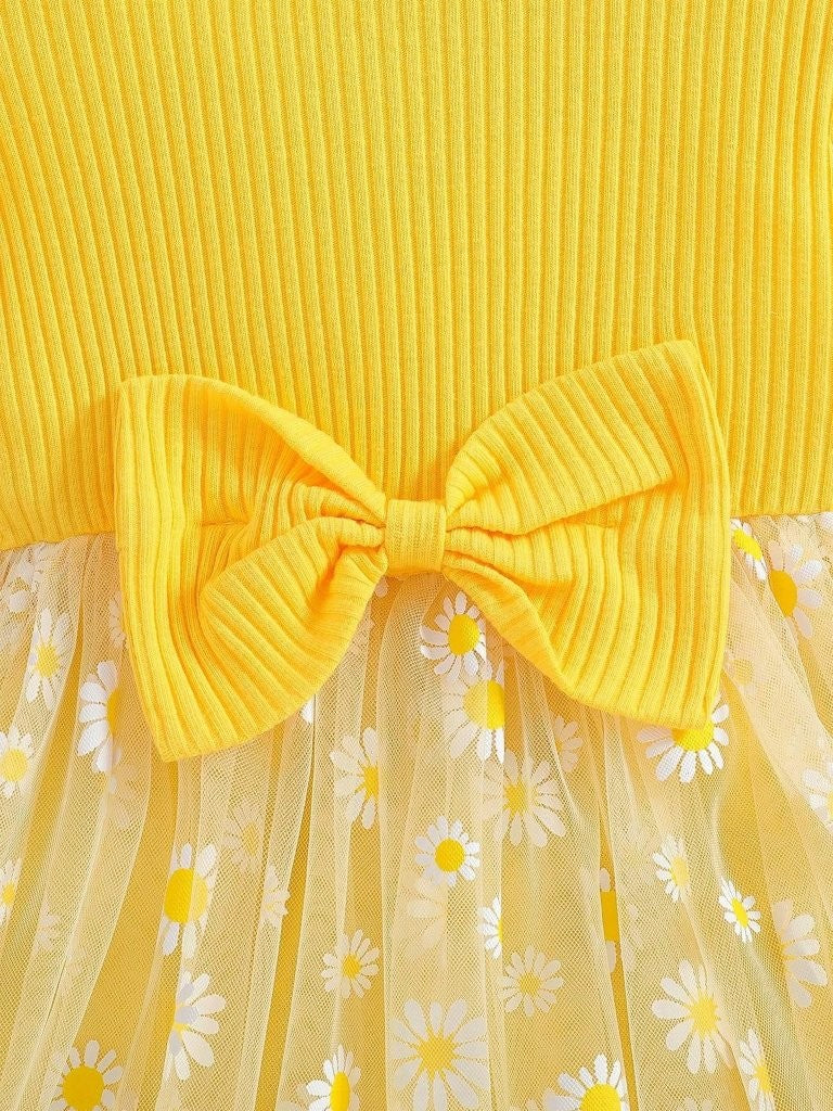 Baby Yellow Daisy Printed Bow Dress