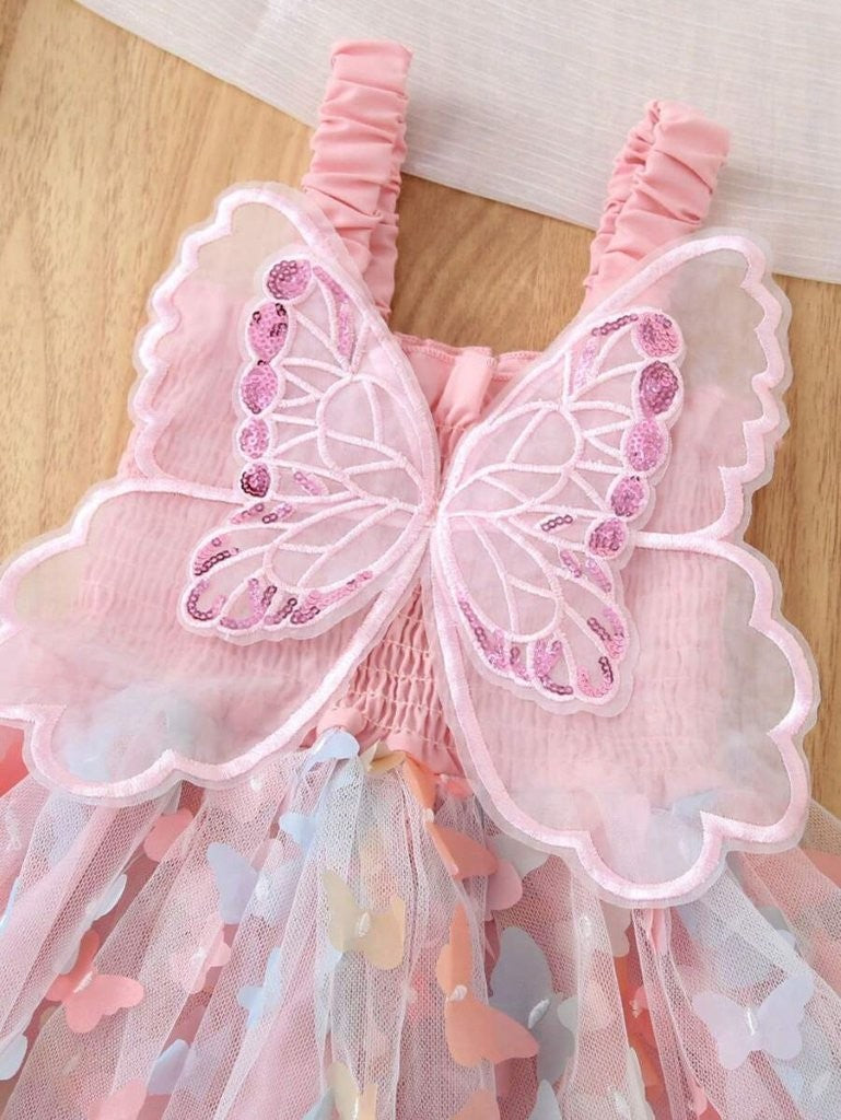 Baby Pink Butterfly Mesh Tulle Dress