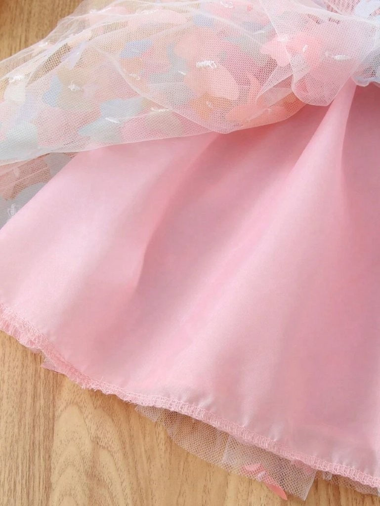 Baby Pink Butterfly Mesh Tulle Dress