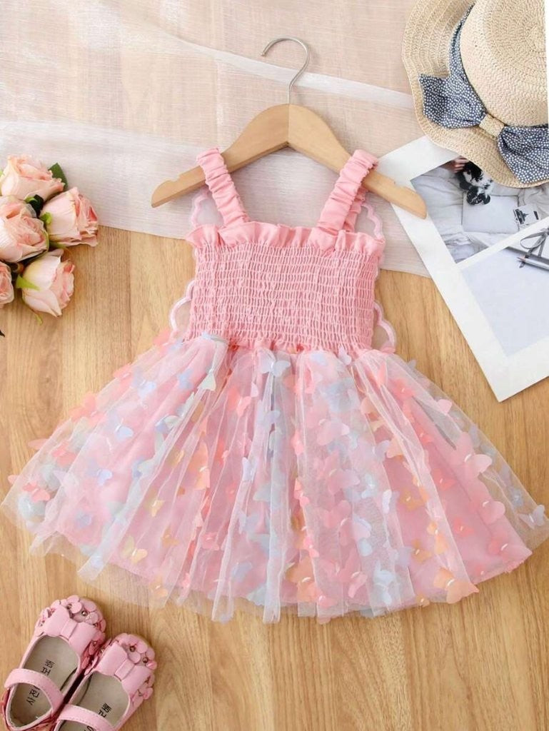 Baby Pink Butterfly Mesh Tulle Dress