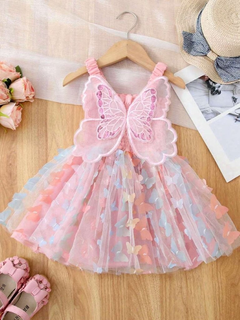 Baby Pink Butterfly Mesh Tulle Dress