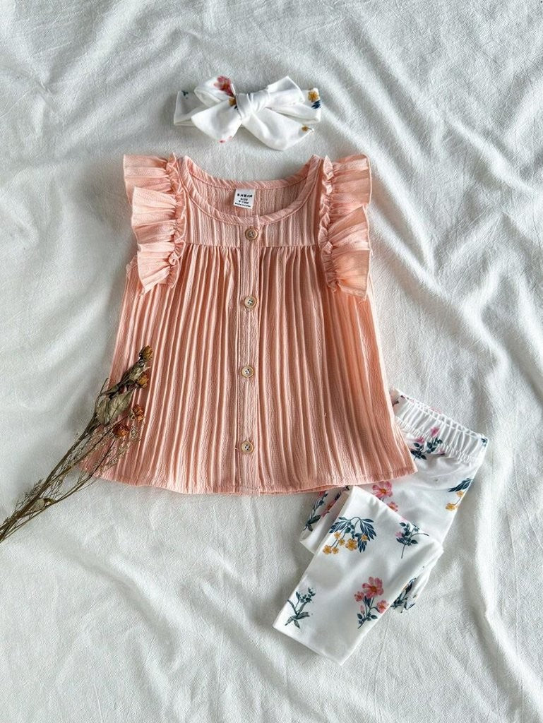 Baby Wave Stripe Print Fabric Top With Pants Set
