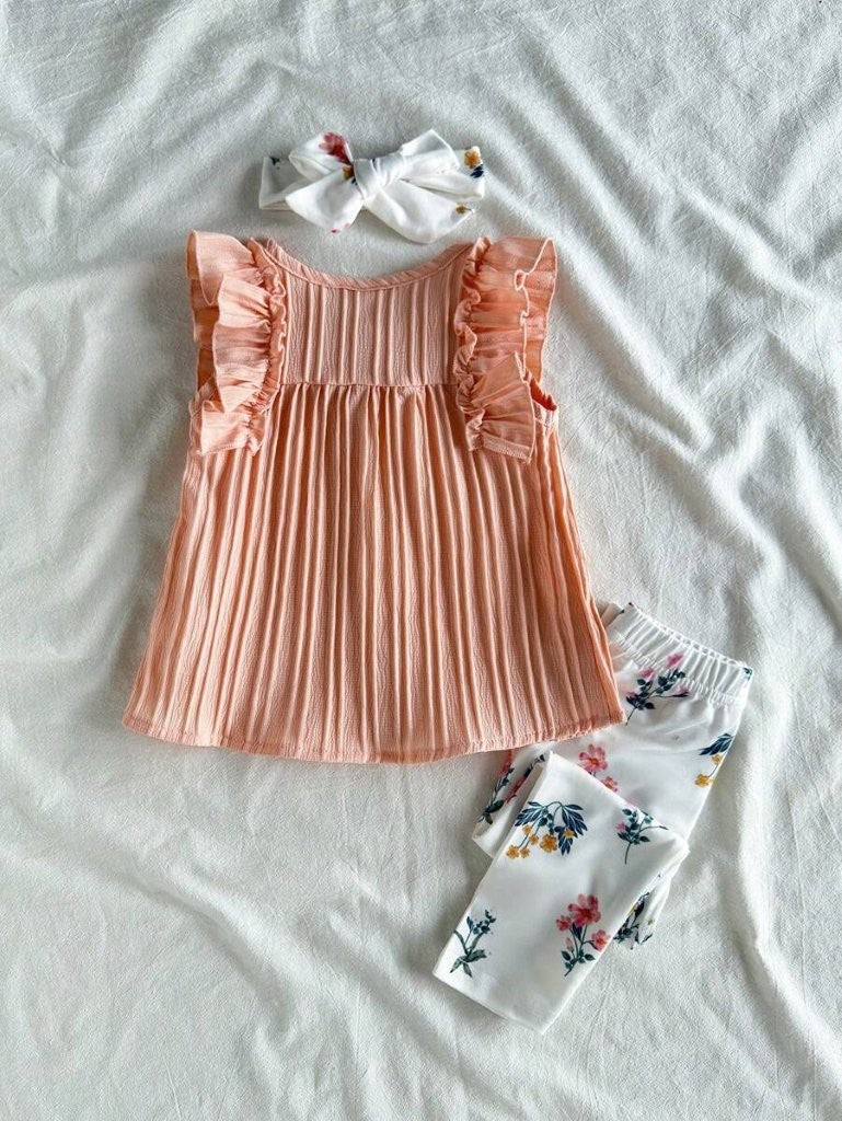 Baby Wave Stripe Print Fabric Top With Pants Set