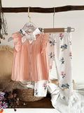 Baby Wave Stripe Print Fabric Top With Pants Set