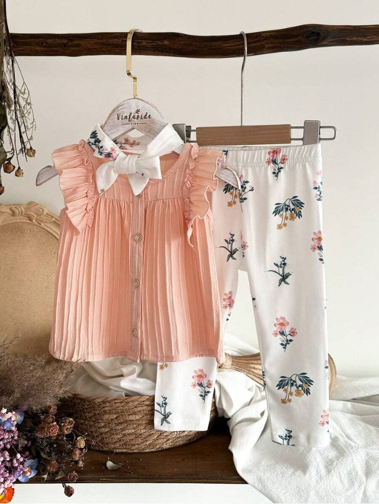 Baby Wave Stripe Print Fabric Top With Pants Set