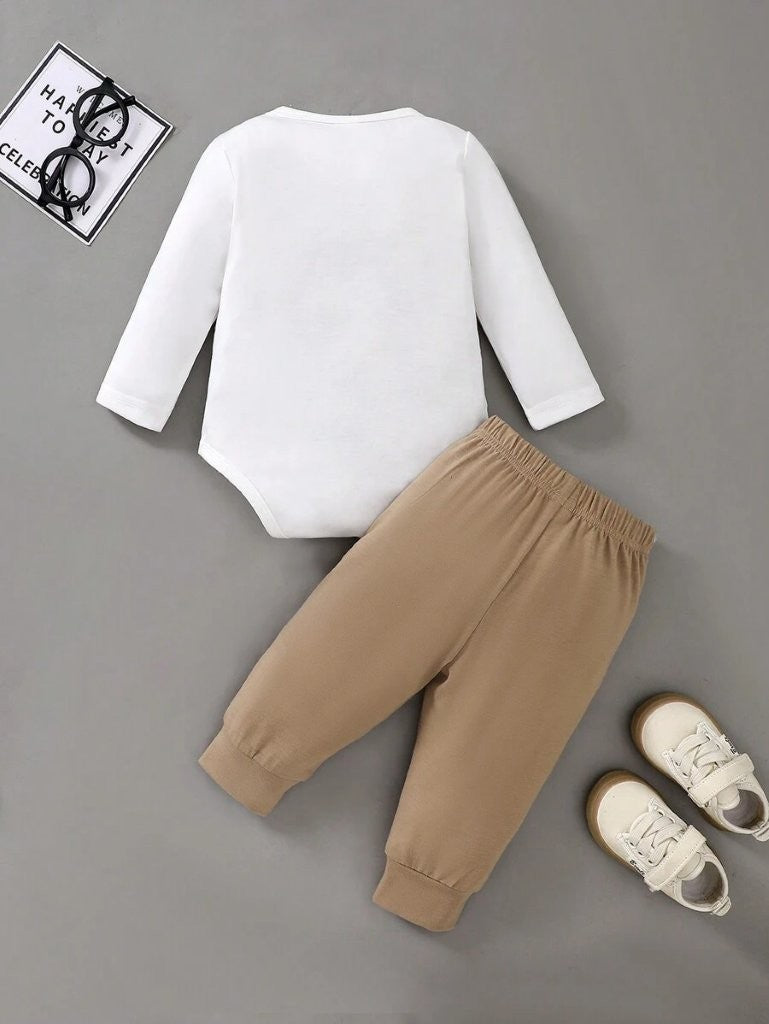 Baby Bow Tie Formal Bodysuit And Pants Set Khaki