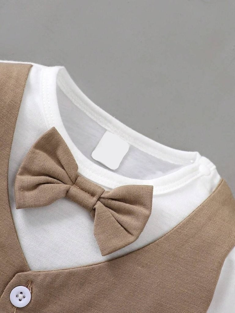 Baby Bow Tie Formal Bodysuit And Pants Set Khaki