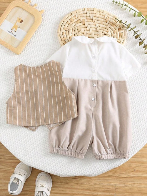Baby Cute Stripe Vest With Romper Set