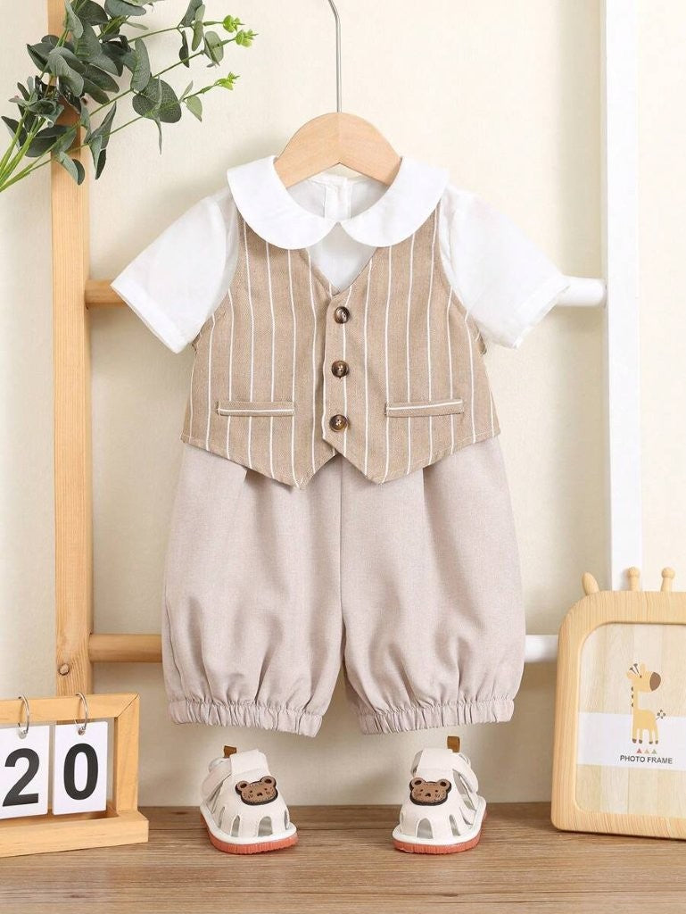 Baby Cute Stripe Vest With Romper Set