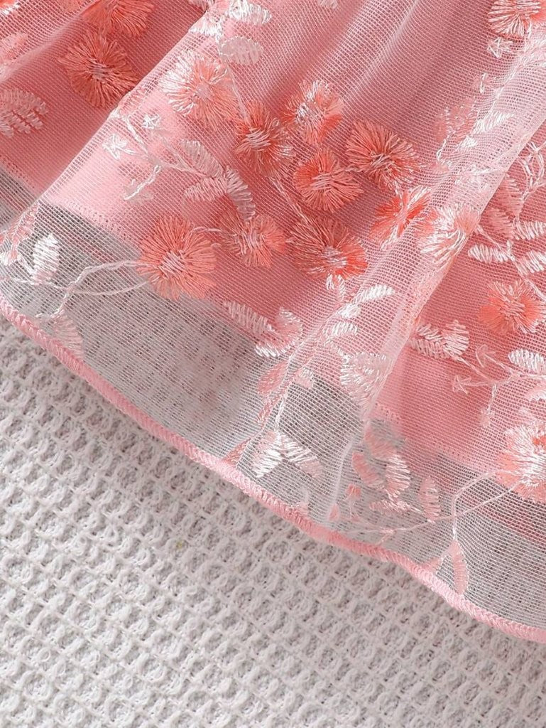 Baby Pink Embroidery Front Bow Dress