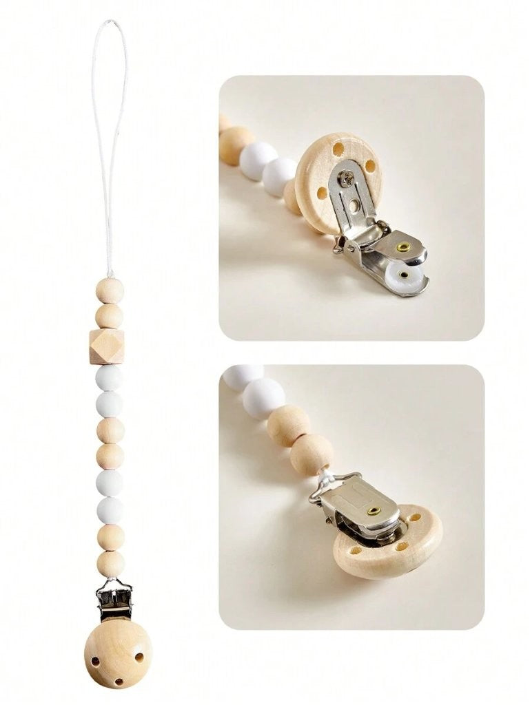 Baby Wooden Pacifier Clip White