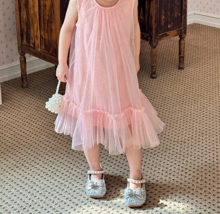 Toddler Girls Round Neck Sequin Party Dress Pink