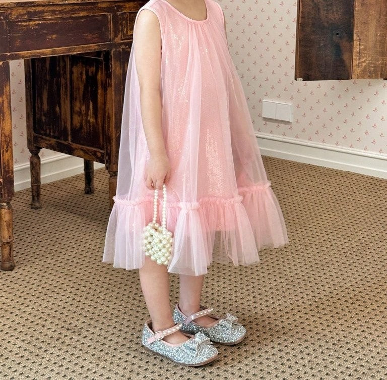 Toddler Girls Round Neck Sequin Party Dress Pink