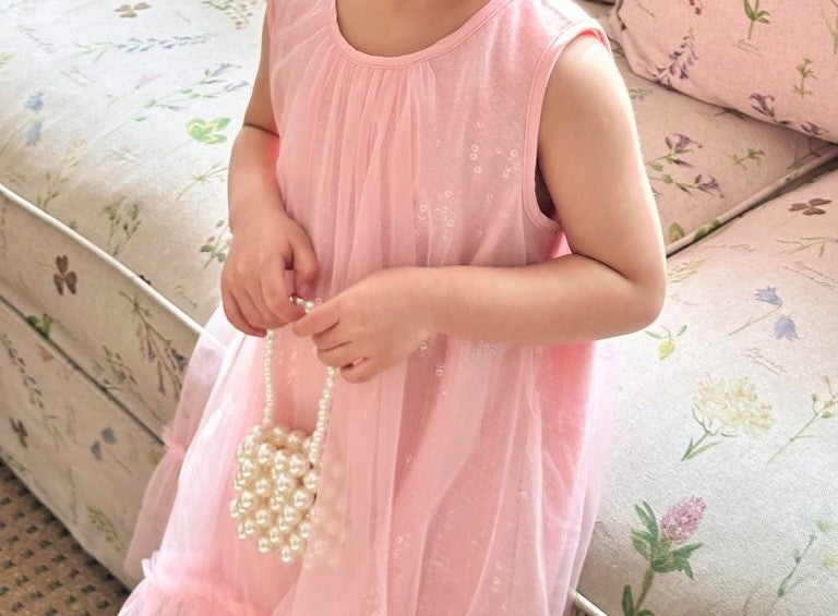 Toddler Girls Round Neck Sequin Party Dress Pink