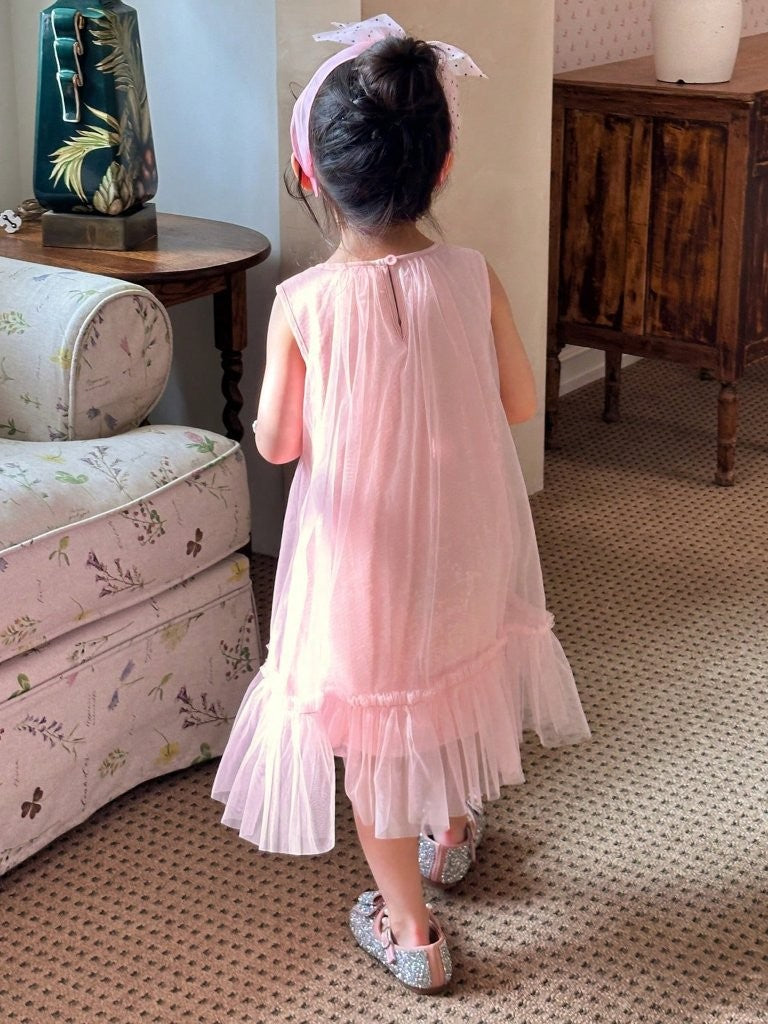 Toddler Girls Round Neck Sequin Party Dress Pink