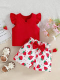 Baby Summer Strawberry Print Short And Tee Set
