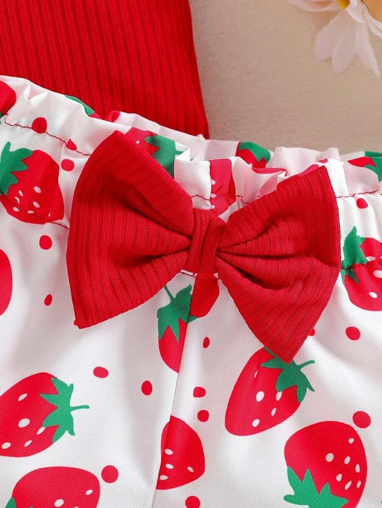 Baby Summer Strawberry Print Short And Tee Set