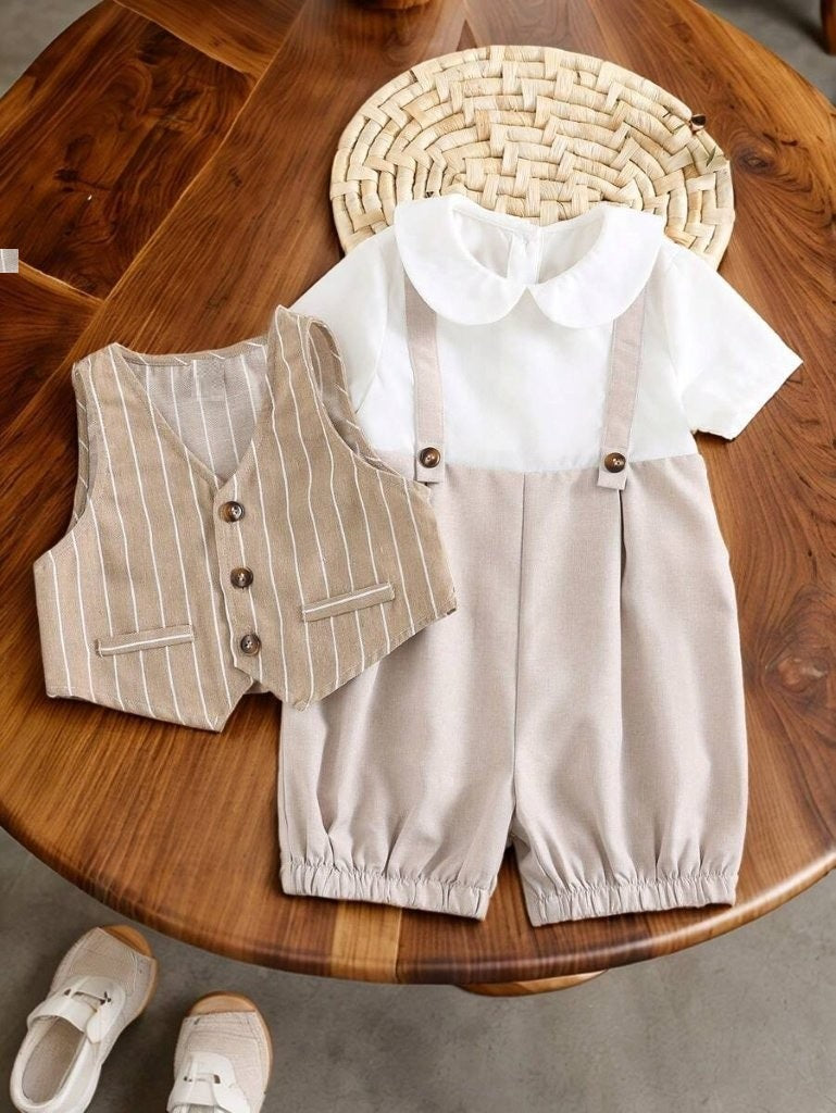 Baby Cute Stripe Vest With Romper Set