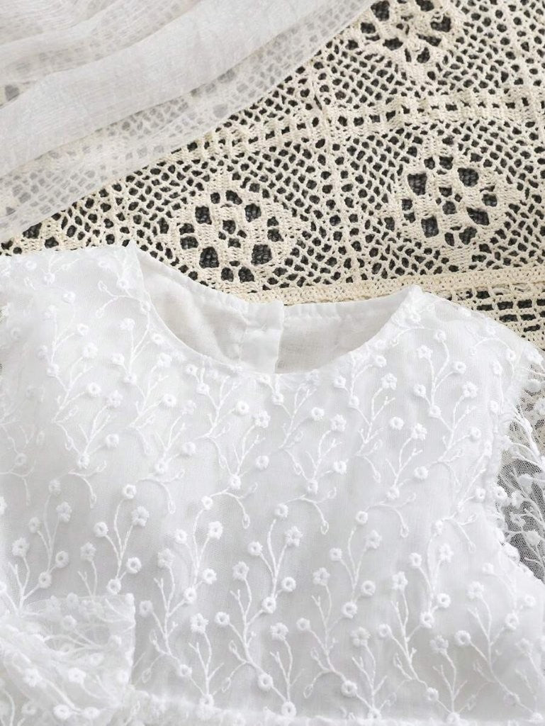 Baby White Side Bow Embroidered Lace Dress
